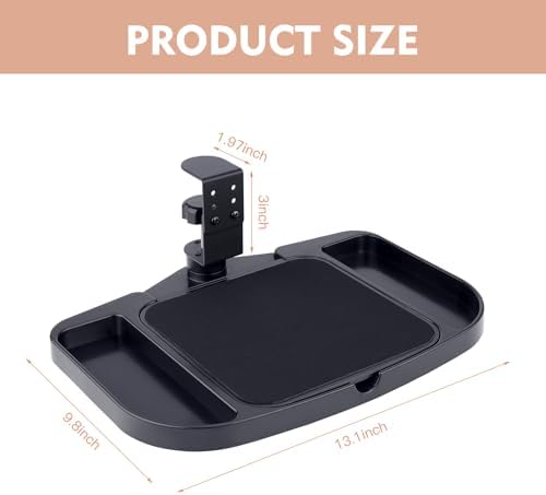 Clamp-on Mouse Pad Holder Platform, Height Adjustable Under Desk 360° Rotating Mouse Tray Rest Extension Attachment, with 5 Storage compartments Save Space