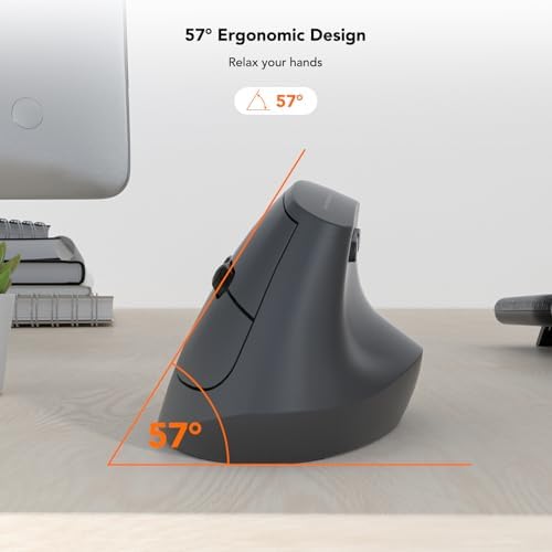KYSONA EM18 Wireless Ergonomic Vertical Mouse, Ergo Design, Bluetooth Cordless Mouse for Medium/Large Hands, Silent Click, 5-Level Adjustable DPI, Carpal Tunnel Mice for Computer/PC/Mac/Laptop, Black