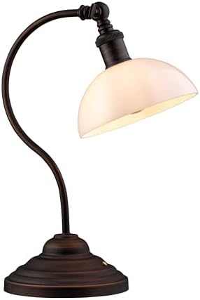 O'Bright Bankers - Cordless LED Table Lamp, Battery-Operated, Rechargeable, 3-Level Dimming, Universal USB-C Charging, 180° Swivel Head, White Jade Glass Shade, Oil Rubbed Bronze