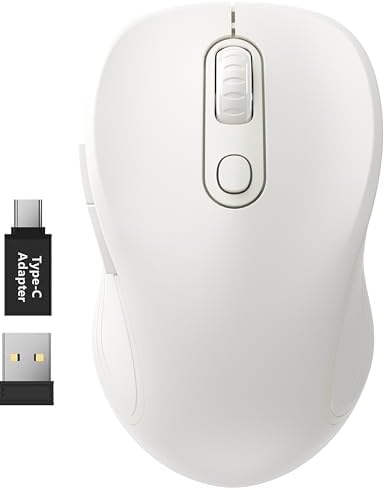 WisFox 2.4GHz Wireless Mouse for Laptop, Ergonomic 6-Button, White