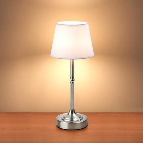 LUTEC Cordless Table Lamp, Battery Operated Lamp with 3 Color Temps and Stepless Dimming, 5200mAh Portable Rechargeable Table Lamp for Restaurant/Bedroom/Bars/Outdoor (Silver)