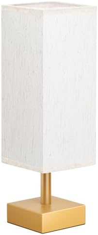 aooshine Gold Small Bedside Lamp for Bedroom - Square Cream Fabric Shade