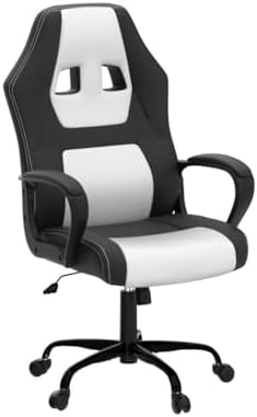 Gaming Chair Computer Chair Office Chair Ergonomic High Back Massage PC Desk Chair with Lumbar Support & Padded Armrest Racing Style Cheap Adjustable Swivel Chair for Women Men Adult, White