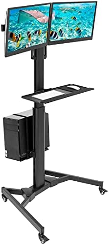 Mount-It! Dual Monitor Computer Cart – Mobile Standing Desk with Wheels, Rolling Workstation with Keyboard Tray, CPU Holder, and Adjustable Screen Mount for Office, Medical, or Warehouse