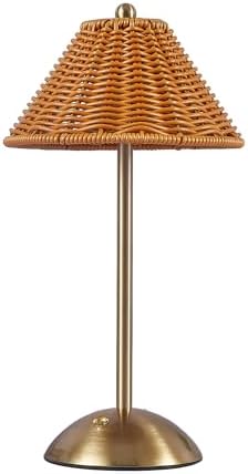 Boho Rattan Table Lamp,Wicker Night Light,LED Rechargeable Reading Lights,3 Color Touch Control Dimmable Bedside Lamps Living Room Bedroom Office Lighting Home Outdoor Decoration