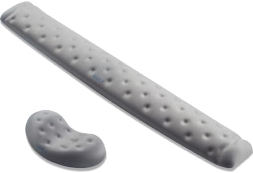 BRILA Memory Foam Mouse & Keyboard Wrist Rest Support Pad Cushion Set for Computer, Laptop, Office Work, PC Gaming - Massage Holes Design - Easy Typing Wrist Pain Relief (Grey Bundle)