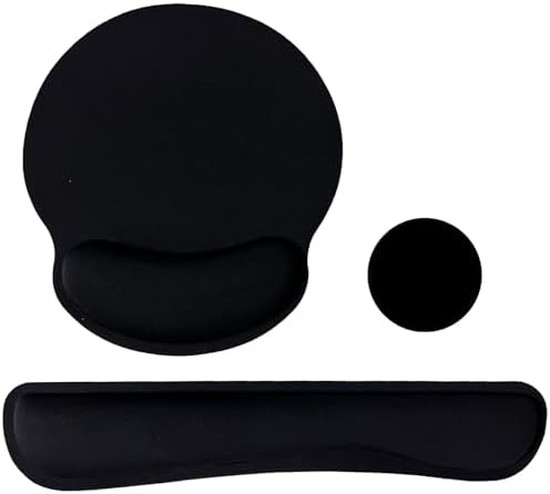 Keyboard Wrist Rest Pad Mouse Pad with Wrist Support Set of 3, Mousepad with Non-Slip Rubber Base, Ergonomic Memory Foam Mouse Wrist Cushion Support for Home Office Laptop Computer Gaming, Black