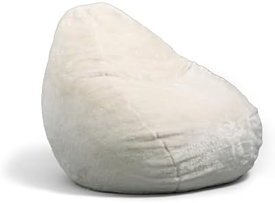 Big Large Teardrop Foam Filled Bean Bag Chair with Removable Cover, Ivory Short Shag, 4 feet Big