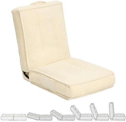 Folding Floor Tatami Chair with Back Support, 6-Position Adjustable, Beige