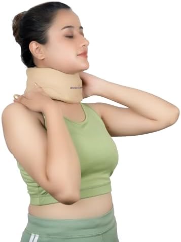Wonder Care Neck Brace for Sleeping Cervical Collar Relief Neck Pain and Neck Support Soft Foam Wraps Relief of Cervical Spine Pressure for Women & Men (Beige, Large, 3.5" Depth)