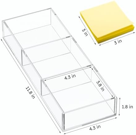 HIIMIEI 3 Section Clear Acrylic Drawer Organizer Tray, Office & Makeup Drawer Organizer (11.8x4.3 inch) (Pack of 2)