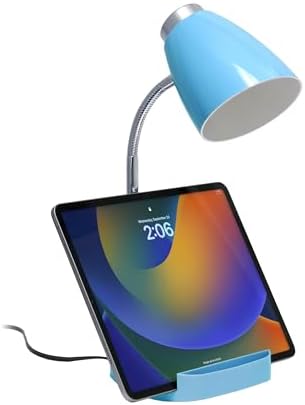 Simple Designs LD1002-BLU-LB 18.5" Gooseneck Organizer Desk Lamp with iPad Tablet Stand Book Holder with LED Bulb, Blue