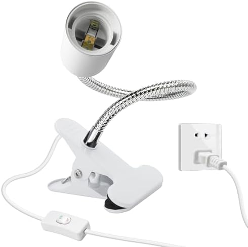 Desk Clip Lamp Holder, Clip on Light with Metal Clip Base,360° Flexible E26/E27 Book Clamp Light Fixture with 7.2 FT Cable, 9MM&350MM Thickened Lengthened Gooseneck Clamp Light Socket, for Study Work