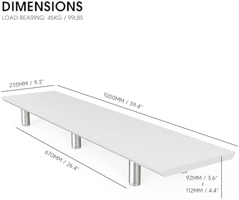 Fenge 39.4” Dual Monitor Stand with Height Adjustable Legs, White
