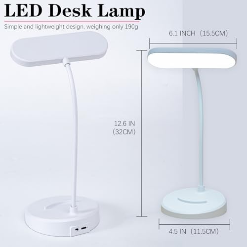Desk Lamp, Eye-Caring LED for Students, Touch Dimmable, 3 Color Modes, USB-C Rechargeable, Flexible Gooseneck with Phone Holder, Study & Reading Lamp for Dorm/Office/Home