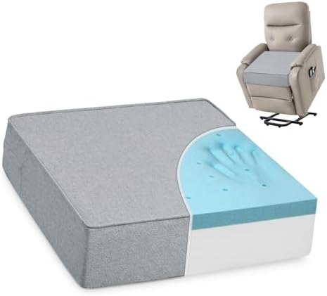 Shinnwa Gel Memory Foam Recliner Cushion for Elderly, Extra Large Seat Cushion, Dual-Layer Foam Chair Pad for Couch, Armchair, Wicker Chairs, Floor, 20 × 20 × 5in, Light Gray