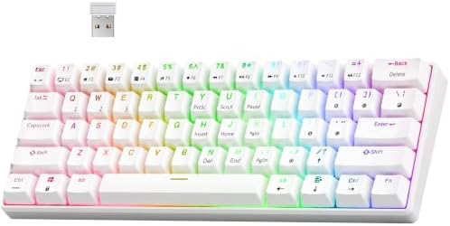 RK ROYAL KLUDGE RK61 Wireless Mechanical Keyboard with Coiled Cable, White