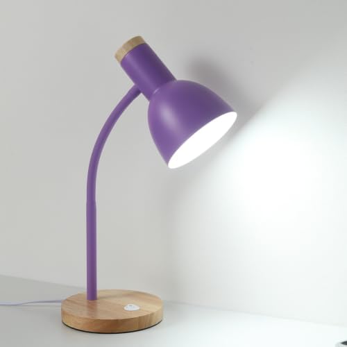 Adjustable Wooden Desk Lamp,Metal Shade Flexible Neck Table Lamp