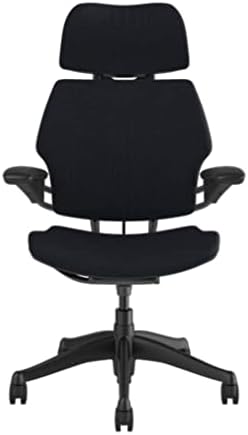 Humanscale Freedom Office Chair with Headrest - Ergonomic Work Chair with Standard Height Adjustable Duron Arms - Wheels for Hard Flooring - Graphite Frame with Navy Corde 4 Fabric