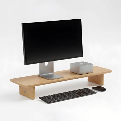White Oak Single Monitor Stand Riser - 31.5" Wooden Monitor Stand for iMac, Laptop & Monitor, Minimalist Desk Shelf Organizer