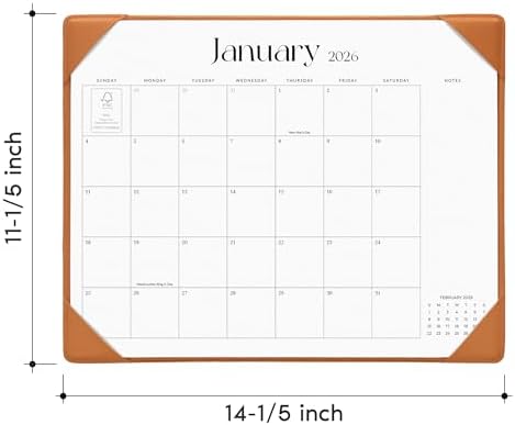 Cabbrix Desk Calendar 2026 with Desktop Mat, Simplified Medium Desk Pad Calendar 15" x 12" July 2026 to June 2027, Desk Blotter Calendar for Home School and Office (Brown)