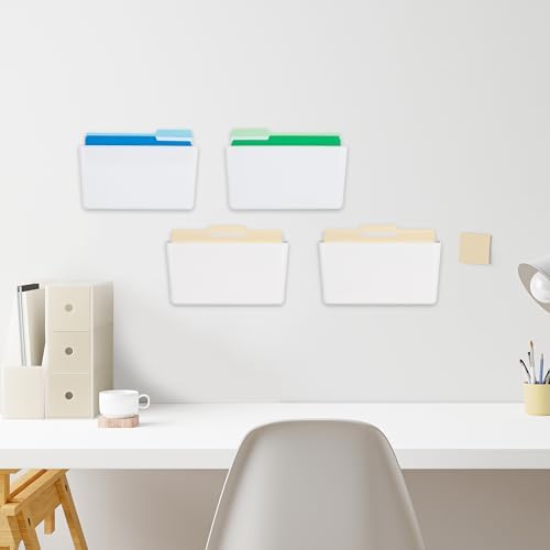 EASEPRES 4 Pack White Plastic Single Pocket Hanging File Organizer, Wall Mount Paper Mails Magazines Holder, Mounted Folder Bins for Office, School and Home, 12.99x4.13x7.48 inches