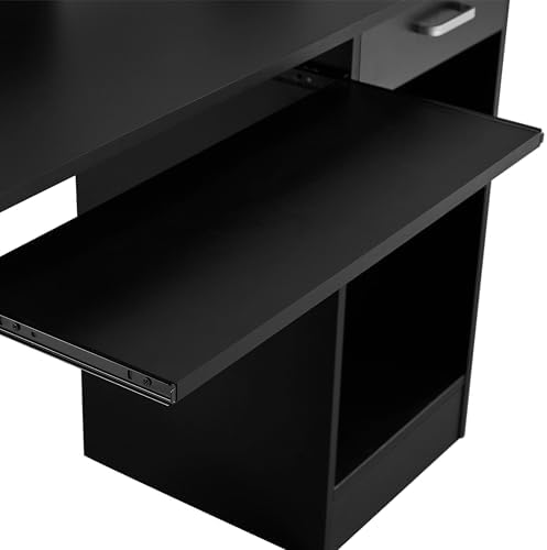 Yaheetech Computer Desk with Keyboard Tray, Drawers, and Shelves, Black