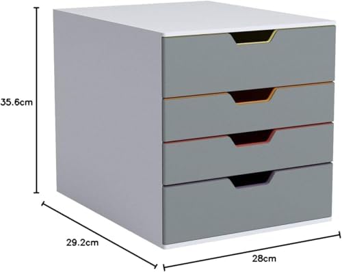Durable Varicolor Drawer Organizer, 4 Color Coded Drawers, Gray