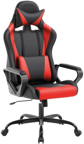 FDW Gaming Chair PU Leather Computer Chair Executive Headrest Lumbar Support Ergonomic Racing Desk Chair with Armrests 360° Swivel & Caster Five Star Metal Base for Office or Gaming