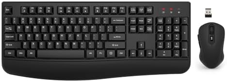 Wireless Keyboard and Mouse Combo, EDJO 2.4G Full-Sized Ergonomic Computer Keyboard with Wrist Rest and 3 Level DPI Adjustable Wireless Mouse for Windows, Mac OS Desktop/Laptop/PC