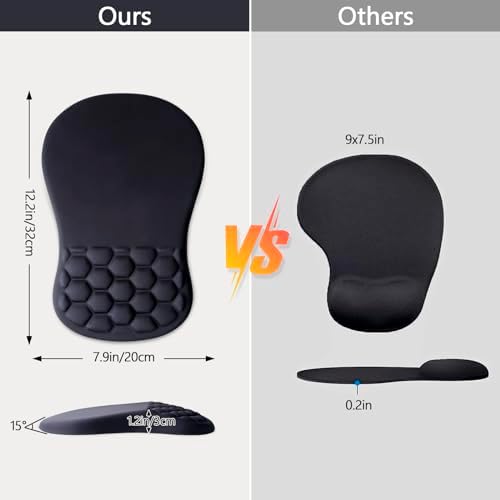 Ergonomic Mouse Pad Wrist Rest, 15° Memory Foam, Non-Slip PU Base
