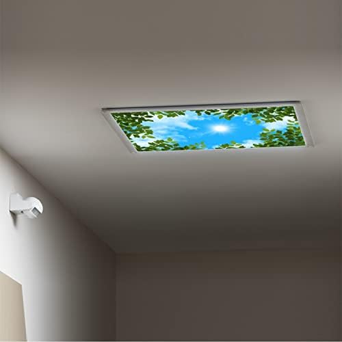 Fluorescent Light Cover Decorative Ceiling Light Filters,Tree Leaves Sky Clouds Pattern,for Classroom Office Hospitals Home Ceiling Decorative,2ft x 4ft,Green