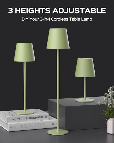 JACKYLED Cordless Table Lamps Rechargeable, 3 Adjustable Height, 5000 Capactiy Operated, 3 Colors Smooth Dimming, Portable LED W