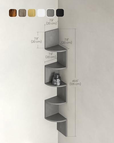 VASAGLE Corner Shelf Wall Mount, 5-Tier Floating Corner Bookshelf