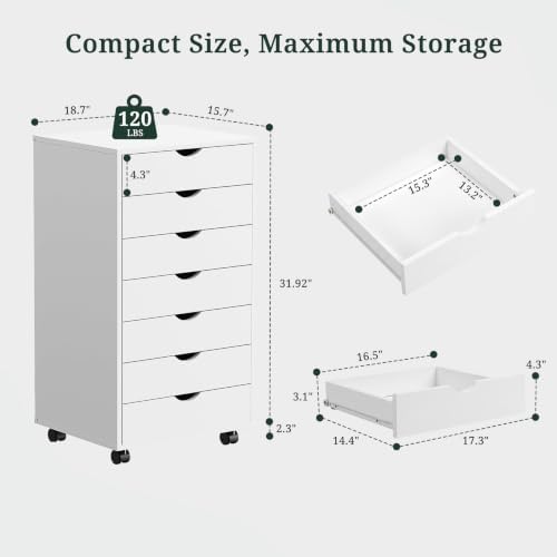 7 Drawer Mobile File Cabinet, Vertical Rolling Filing Cabinet