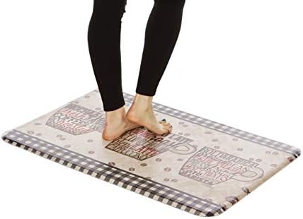J&V TEXTILES Anti Fatigue Cushioned Comfort Mat, Ergonomically Durable, Supportive, Padded, Thick and Washable, Stain-Resistant, Kitchen, Garage, Office Standing Desk Mats (Coffee Words)