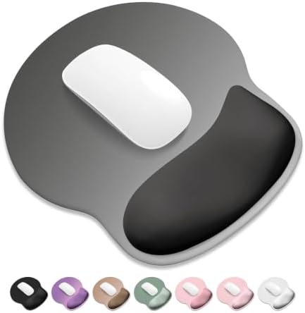 ITNRSIIET Ergonomic Mouse Pad with Wider Memory Foam Wrist Rest +17% - Curved Cushion Reduces Pressure 20%, Pain Relief, Non-Slip, Smooth, Cute Colors, 9.85 x 9 in, Gray