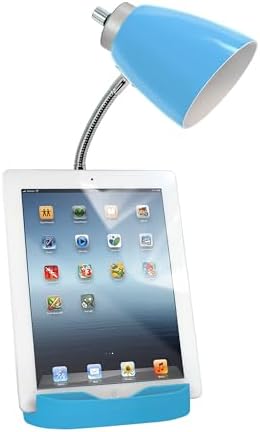 Simple Designs LD1093-BLU 18.5" All-in-One Gooseneck Desk Lamp with iPad Stand, Book Holder, and Convenient USB Port, for Office, Bedroom, Living Room, Blue