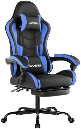 Ergonomic Gaming & Office Chair, Footrest, Racing Design Black/Blue