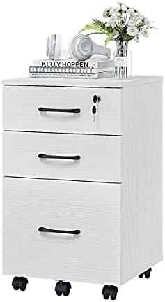 Panana 3 Drawer Wood Mobile File Cabinet, Under Desk Storage Drawers Small File Cabinet for Home Office (White)
