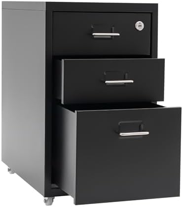 CNCEST 2-Drawer Vertical File Cabinet Metal Mobile Filing Cabinet with Lock Rolling File Drawer Cabinet Under Desk Sturdy Steel Storage Unit with Glide Drawers Lockable Wheels for Home Office (Black)