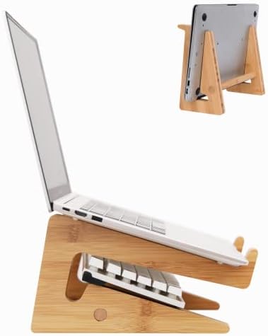 Nuvograin Laptop Stand, Wooden Vertical Laptop Stand for Desk, Bamboo Laptop Stand Compatible with MacBook Air Pro/Dell XPS/Surface pro/HP/Pixelbook/Lenovo, More Laptops 13-17.7inch