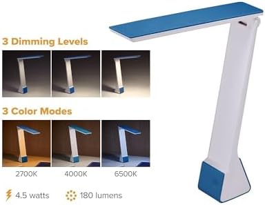 Bostitch Office Rechargable Battery Led Desk Lamp, 3 Color Temperatures, Flip Open, Blue (KT-VLED1810-BLUE)