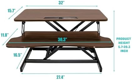 32 Inch Desk Converter, Height Adjustable Sit to Stand Riser, Dual Monitor and Laptop Workstation with Wide Keyboard Tray Xmas,Gift for Mother's Day (Black,Walnut)