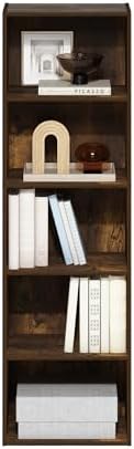 Furinno LUDER Book Shelf, 5-Tier Bookshelf, Bookcase with Open Shelves, 9.4 x 15.8 x 52, Easy Assembly, for Living Room, Bedroom, Home Office, Amber Pine