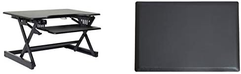 Rocelco 32" Height Adjustable Standing Desk Converter BUNDLE - Sit Stand Computer Workstation Riser with Anti Fatigue Mat - Dual Monitor Retractable Keyboard Tray Gas Spring - Black (R EADRB-MAFM)