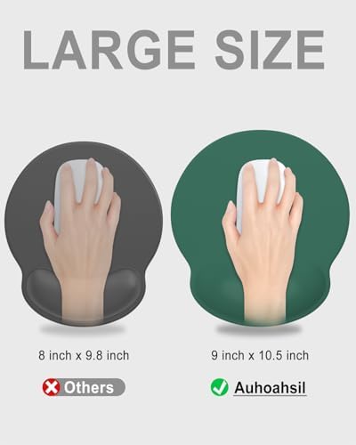 Auhoahsil Mouse Pad, Ergonomic Mouse Pad with Wrist Rest, Pain Relief Computer Gel Mouse Pad Wrist Support for Laptop, Mousepad with Non-Slip PU Base, Mouse Pads for Desk, Dark Green