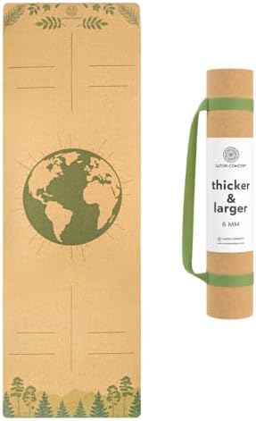 Cork Yoga Mat with Natural Rubber Base, Extra Size, Thickness and Support, Excellent Cushion & Grip, Non-Slip, Non-Toxic, Sweat-Resistant, Sustainable, Eco-friendly Exercise Mat