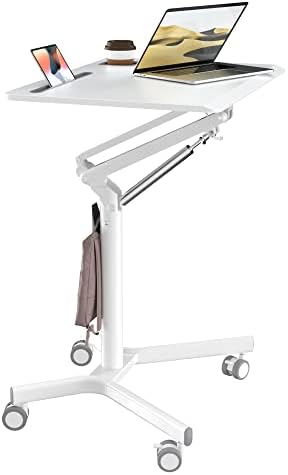 JOY worker Mobile Standing Desk, 28" White Rolling Laptop Desk with Wheels