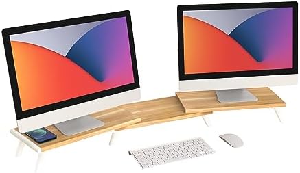 loukin Dual Monitor Stand Riser for Desk, 43.6" × 8.2" Computer Stand, Wood